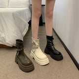 Advbridge Booties Leather Black Round Toe Woman Short Shoes Platform Punk Style Chunky Combat Ankle Boots for Women Sale High Quality Boot