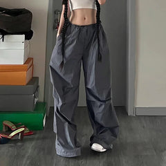 Advbridge Y2K Gray Baggy Cargo Pants Women High Waist Vintage Hip Hop Parachute Pants Harajuku Streetwear Oversized Wide Sweatpants