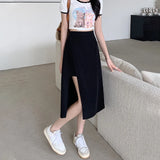 Advbridge Side-slit Suit Skirts Women Mid-calf High Waist Korean Style A-line Skirt Summer Elegante All-match Streetwear Female Plus Size