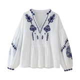 Advbridge New women's V-neck long-sleeved chic embroidered casual shirt in spring and summer of 2024