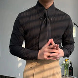 Advbridge Men‘s Wintern outfits Business Square Collar Stripe Retro 2024 Autumn Men's Splicing Button Fashion Slimming Style Versatile Casual Long Sleeve Shirts Advbridge Men‘s Wintern outfits