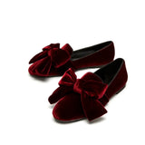 Advbridge Fashion Big Bowtie Burgundy Velvet Loafer Shoes Butterfly Knot Flats Shoes Woman Comfortable Slip On Single Shoes