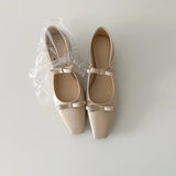 ADVBRIDGE  -  French Square Bow Single Shoes for Women with Low Heels and Shallow Mouth with A Straight Cut and Temperament Mary Jane Shoes