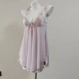 ADVBRIDGE  -  French Sexy Sleepwear Women Night Suit with Chest Pad Fungus Edge Mesh Suspender Nightdress Nighty for Ladies Sleep Dress