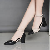Advbridge Zapatos De Mujer Women Casual Pointed Toe Black Patent Leather Buckle Strap High Quality Heel Shoes for Party A1021