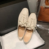 Advbridge Spring/Autumn Women Flats Solid Split Leather Lace-up Concise Shoes Women Round Toe Casual Shoes Cross Female Shoes