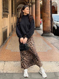 Advbridge High Waist Leopard Print Trumpet Maxi Skirt Women Spring Summer Long Satin Skirt Faldas Mujer 2024 Side Zip Party Skirt