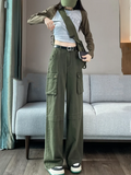 Advbridge New Y2K Fashion Cargo Women Wide Leg Pants High Waist Chicly Pockets Female Pants Straight Casual Black Loose Trousers Lady