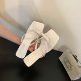 ADVBRIDGE  -  5cm Low Heeled Shoes Woman Slippers Black Bow Flip Flops Ladies Sandals New Arrival Pink Summer High Heels Sandale Femme