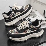 ADVBRIDGE  -  Harajuku Style Blue High Top Sneakers Men EspadrillesBreathable Vulcanized Sneaker New Designer Print Canvas Shoes for Men