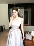 ADVBRIDGE  -  Spring Summer 2025 Pink Elegant Evening Woman Dress French Bow Pleated Square-Collar Length Dresses Abend Kleider New Vestidos
