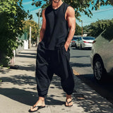 ADVBRIDGE  -  Summer Daily Casual Mens Two Piece Suits Fashion Solid Color Tank Tops And Harren Pants Sets Men Leisure Sleeveless Outfits
