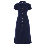 ADVBRIDGE  -  2025 Sexy Polo Neck Knitted Single Breasted Short Sleeve Bodycon Contrasting Maxi Dresses Women's Casual Stylish Streetwear