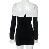 Advbridge Autumn Sexy Off Shoulder Mini Dress Fashion Patchwork Long Sleeve Slim Party Dresses Lady Elegant Backless Christmas Dress 2024