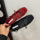 ADVBRIDGE  -  Lacquer Leather Square Toe Red Mary Jane Shoes for Women's 2025 Spring Height Increasing Ballet Cross Buckle Strap Pumps Women