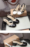 Advbridge Womens Mary Jane Shoes Black Patent Leather Female Sandals Back Straps with Bowknot