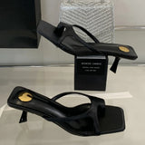 ADVBRIDGE  -  Fashion Square Toe Narrow Band Women Sandals Sexy Open Toe Thin Heel Slide Sandals Simple Comfort Non-slip Summer Women Sandals