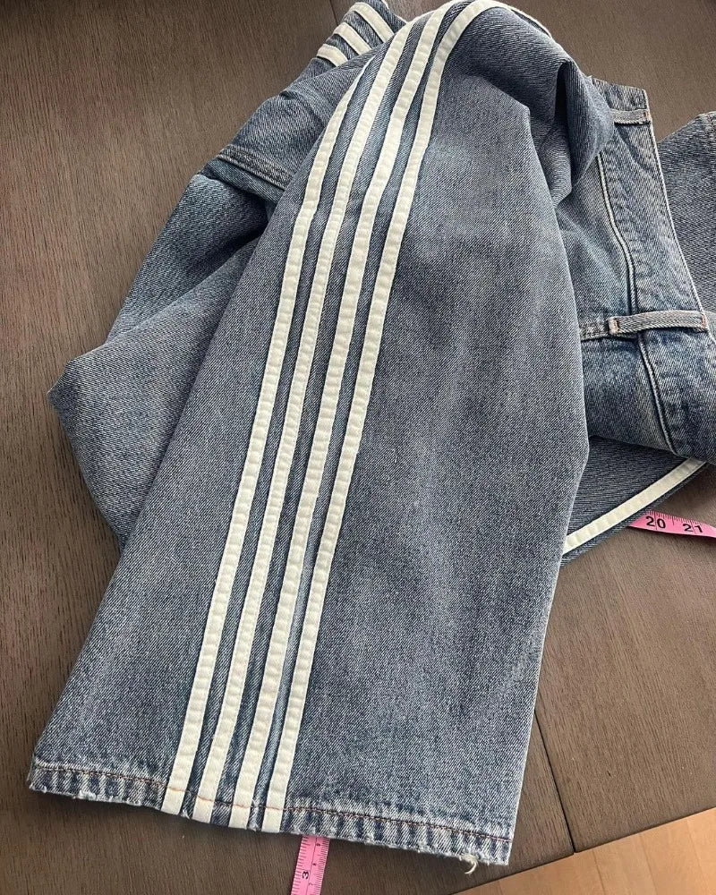 Advbridge Retro Striped Baggy Jeans for Mens Distressed Wide Leg Jeans Long Pants  Low Rise Jeans Couples Streetwear Clothing New