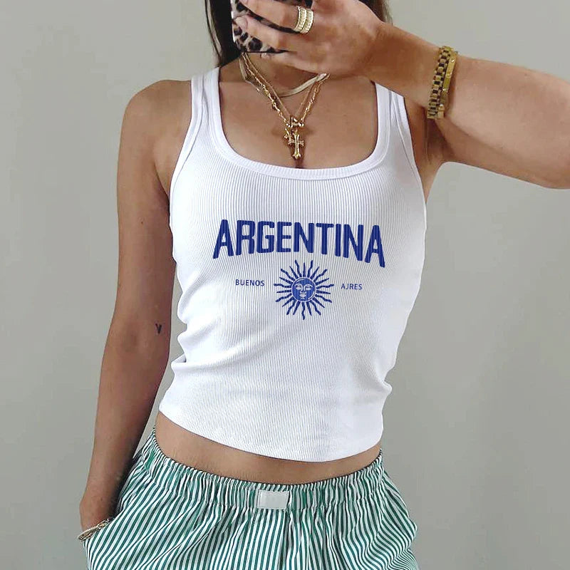 Advbridge-Sexy Camisole Argentina Graphics Tops For Women White Summer Basic Crop Top Slim Sling Sleeveless Shirt Female Tanks