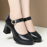 Advbridge 7cm Comfortable Breathable Shallow Mouth Soft Leather Mary Janes Platform Shoes 2025 Spring Med Block Heels Shoes for Office Mom