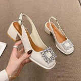 Advbridge Closed Toe Sandals Female Shoe All-Match 2024 Women's Med Clear Heels Girls Bow New Medium Comfort Beige Block Square Summer Ret