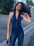 Advbridge Y2k Denim Jumpsuit Women New V-Neck Sleeveless Slim Bodycon Jumpsuits Overalls Streetwear One Piece Outfits Jeans