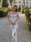 ADVBRIDGE  -  Elegant Off Shoulder Maxi Dresses Women Chic Floral Printed High Waist Gowns Fashion Lady Ruffled Sleeveless Party Vestidos