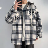 Advbridge 2025 Spring Autumn Fashion Men's Plaid Jacket Coat Hooded Check Outerwear Breast Pocket Retro Loose Casual Jackets for men