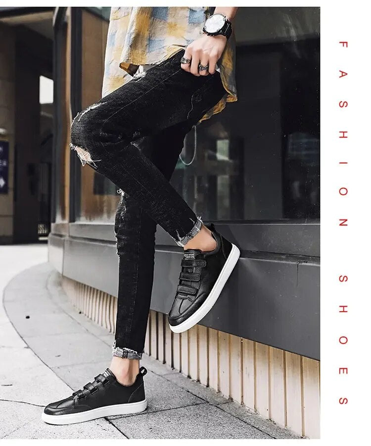 Advbridge Hook and Loop Fasteners White Shoes Lace Up Men Sneakers Tour Shoes Outdoor Thick Bottom Work Shoes Leisure Flats Men Shoe