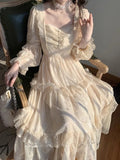 Advbridge French Elegant Fairy Lace Dress Women Autumn Sweet Ruffles Petal Sleeve High Waist Princess Clothing Vintage Evening Party Mjuer