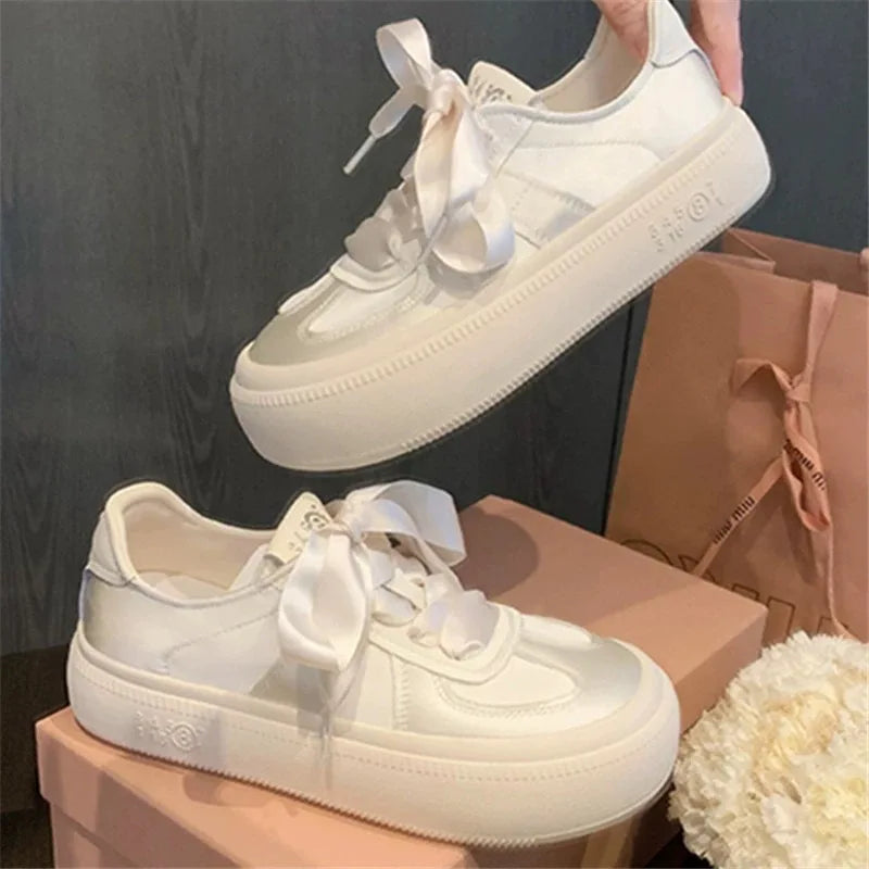 Advbridge version ~ Girls wear increased thick soled small white shoes women's summer new style splicing silk lace casual board