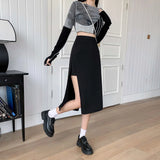 Advbridge Side-slit Suit Skirts Women Mid-calf High Waist Korean Style A-line Skirt Summer Elegante All-match Streetwear Female Plus Size