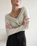Advbridge aspen outfit winter Draped Slash Neck Top