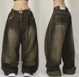 Advbridge Street Y2K Loose Jeans Retro Solid Color Hip Hop Gothic Harajuku Casual Wide Leg Jeans