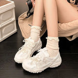 ADVBRIDGE  -  Summer New Color Breathable Soft Sole Comfortable Women Shoes Crescent Insole Height Lace Pearl Casual Sneakers