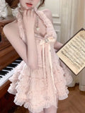 ADVBRIDGE  -  France Sweet Lace Pink Dresses Women Design Elegant Slim Bow Skinny Dress Female Fashion Lovely Sleeveless Dress Clothing New