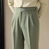 Advbridge Men's Light Luxury Fitting Well Draped Baggy Suit Pants Casual Button-down Solid Color Straight Premium Elegant Dress Pants