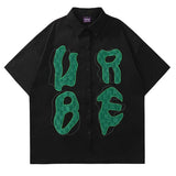 Advbridge Men Hip Hop Streetwear Retro Shirt Letter Creative Embroidery  shirt Cotton Shirt Short Sleeve Racing Style Tops Tees New