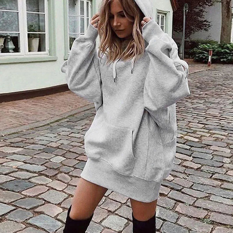 Advbridge Autumn Casual Thickened High Street Sweatshirt Elegant Solid Color Long Sleeve Pullover Fashion Simple Office Loose Hooded Tops