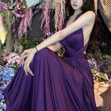 ADVBRIDGE  -  Elegant Sexy Halter Purple Dress Women Strap Backless Solid Summer Dress Vacation Holiday Birthday Party Engagement Chic Vestido