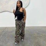 Advbridge Y2k American Retro Jeans for Women Washed Camouflage Pleated Overalls Street Wear Loose Mid High Waist Jeans for Women