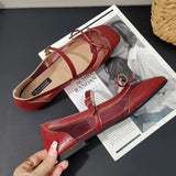 ADVBRIDGE  -  Leather Mesh Patchwork Designer Mary Jane Shoes Woman Elegant Red Bow Square Toe Ballet Flats Comfortable Breathable Flat Shoes