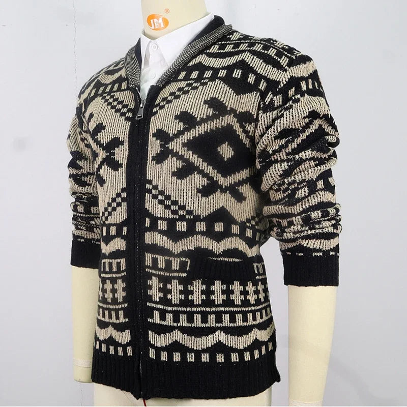 Advbridge Men‘s Wintern outfits Men's Cardigan Sweater Autumn and Winter Men's Jacquard Knitted Jacket Lapel Long Sleeved Jacket Casual Fashion Sweater Advbridge Men‘s Wintern outfits