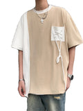 ADVBRIDGE  -  American Retro Patchwork Trendy Cotton T-shirt Men Summer Loose Short Sleeve Tops Harajuku Y2k Vintage Water Washing Tee Q74