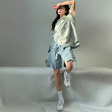Advbridge  Women's Irregular Design Broken Hole Denim Shorts Chic Fashion Street Loose Wide Leg Knee Length Jeans Female Casual Mini Pants
