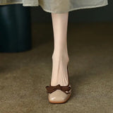 ADVBRIDGE  -  Women Casual Retro Bowknot Flat Shoes Winter Fashion British Style Elegant Square Toe Stiletto Pumps