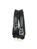 Advbridge Women's Black Gothic Y2k Ripped Jeans Baggy Aesthetic Denim Trousers Harajuku Oversize Jean Pants Vintage 2000s Trashy Clothes
