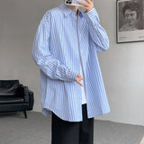 ADVBRIDGE  -  M-5XL Plus Size Men's Striped Long Sleeve Shirt Loose Fit Button Up Tops For Office Dinner Party Single Breasted Autumn Clothing