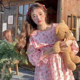 Advbridge Sweet Cherry Printed Long Sleeve Dress Women Ruffle Big Lapel Loose A Line Short Dresses Japanese Kawaii Casual Vestido