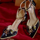 Advbridge Starry Lolita Handmade Lo Shoes Silver Shimmering Pointed High Heels Wedding Shoes Bride's Shoes Floral Wedding Shoes